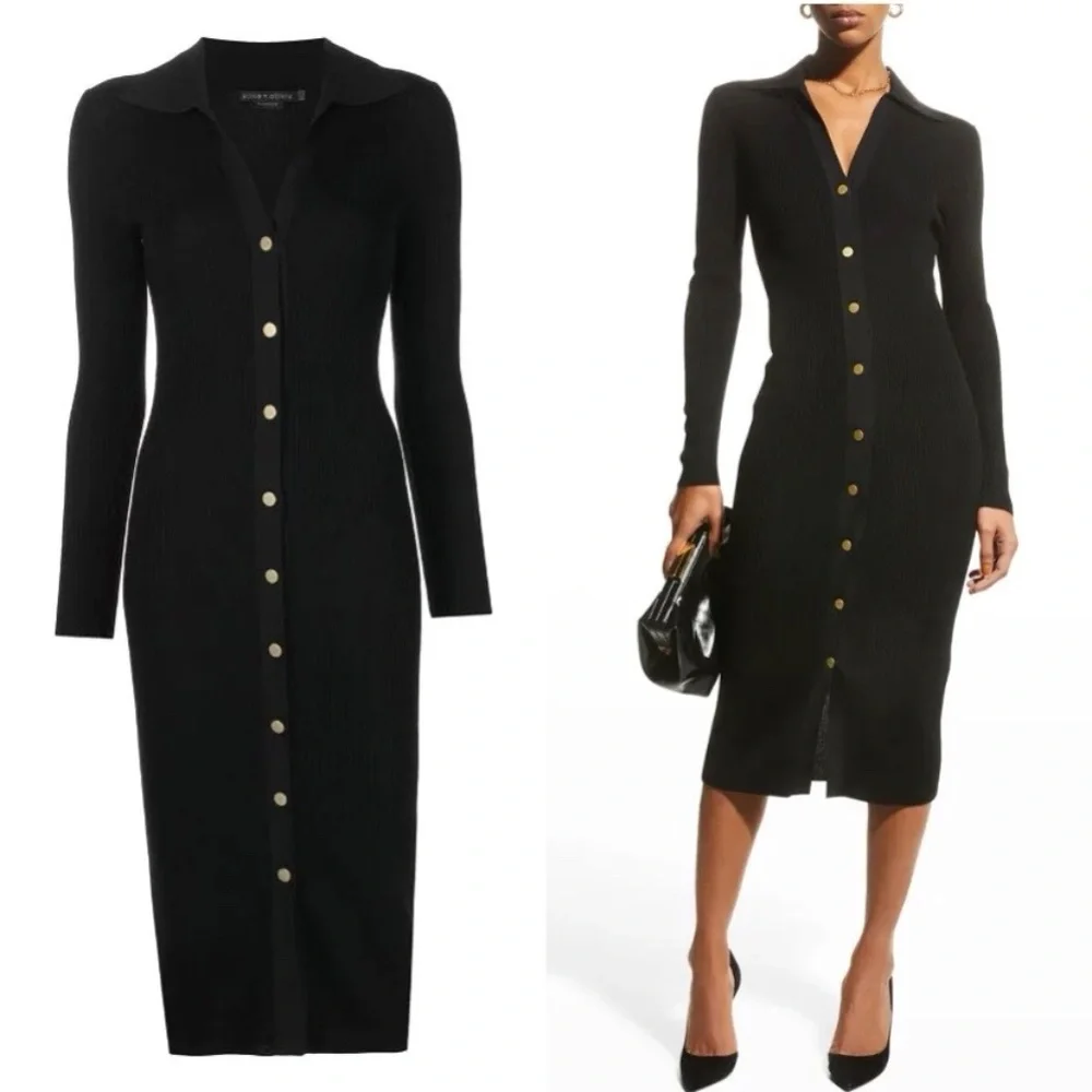 Alice + olivia Alcina ribbed wool blend button down polo midi dress - Picture 1 of 8